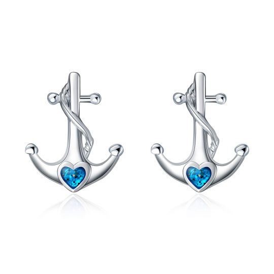 Sterling Silver Heart Cubic Zirconia Anchor Stud Earrings For Women Best Friend