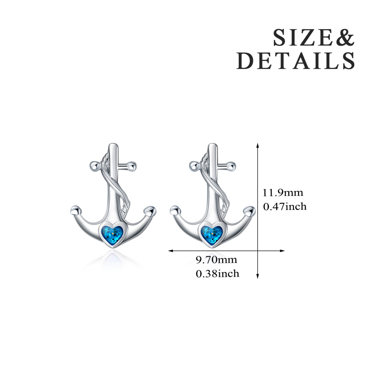 Boucles d'oreilles à tige en argent sterling avec ancre en forme de cœur et oxyde de zirconium pour femme, meilleure amie-5