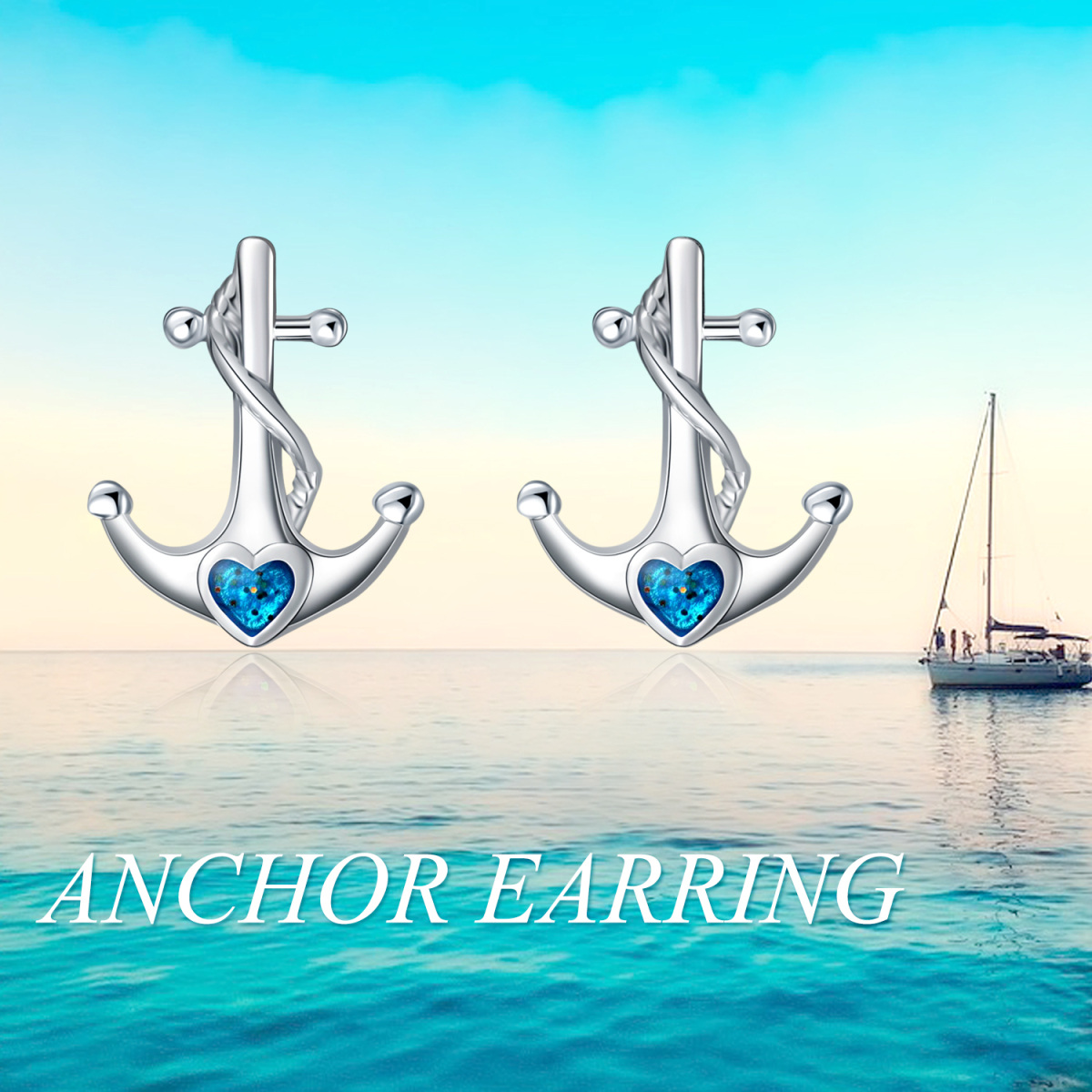 Boucles d'oreilles à tige en argent sterling avec ancre en forme de cœur et oxyde de zirconium pour femme, meilleure amie-6