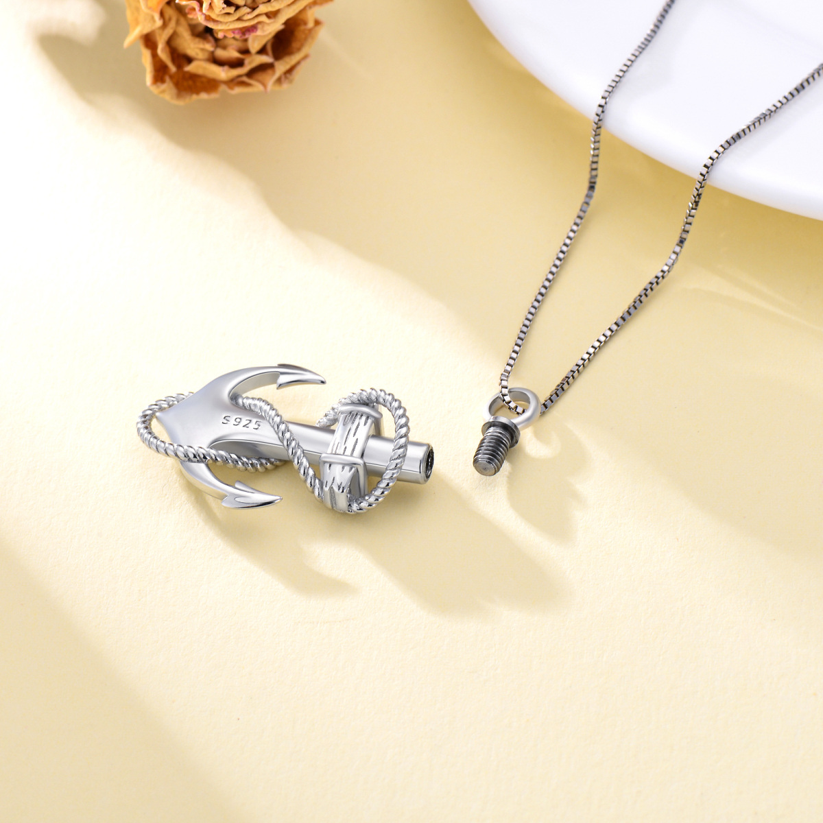 Sterling Silver Heart Shaped Cubic Zirconia Anchor Urn Necklace for Ashes-5