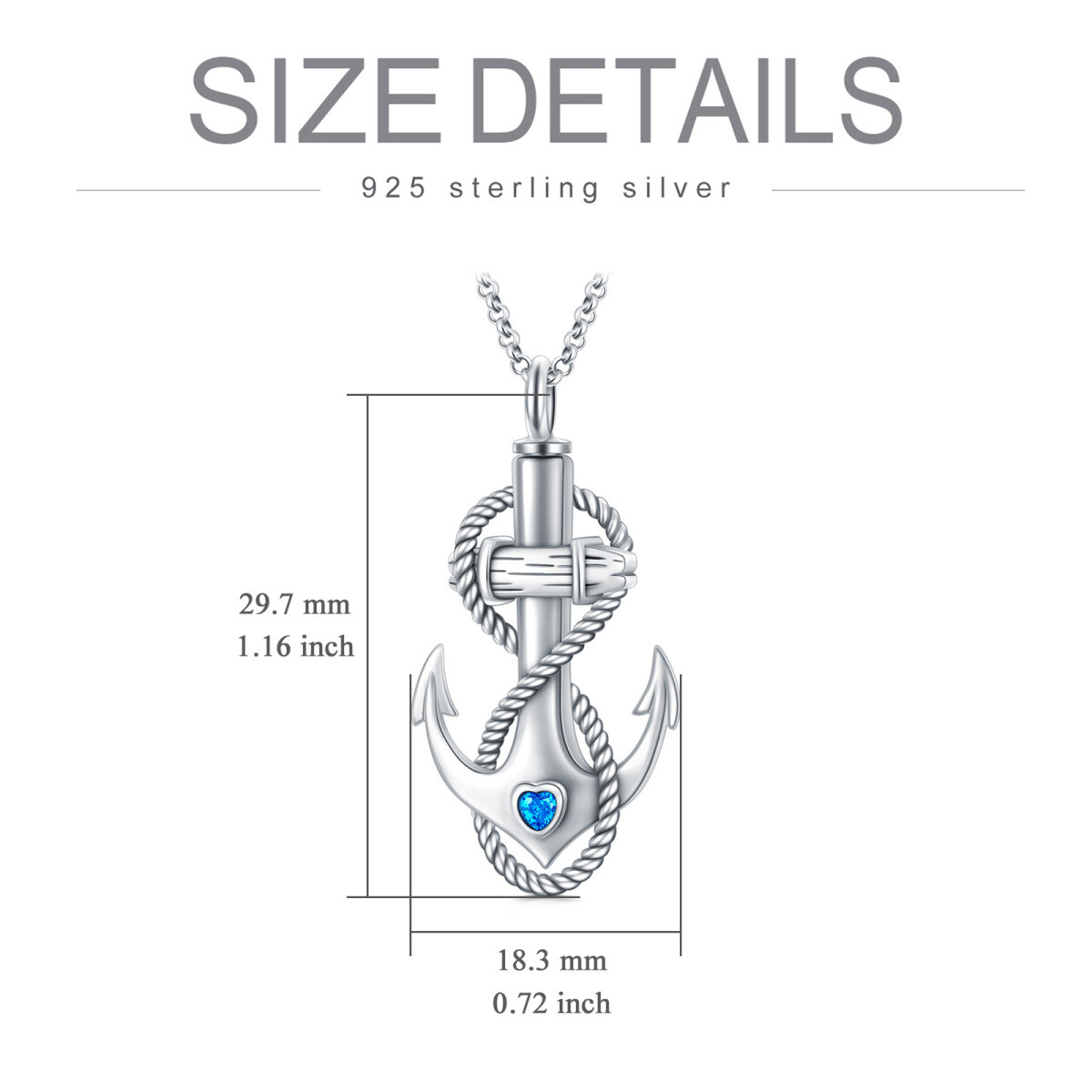 Sterling Silver Heart Shaped Cubic Zirconia Anchor Urn Necklace for Ashes-6