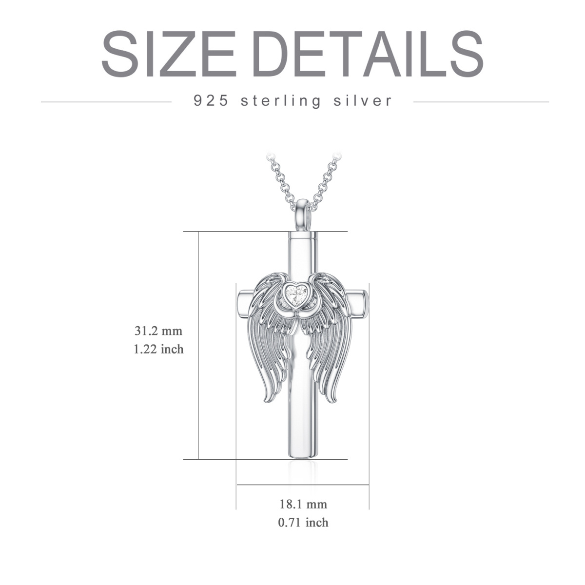 Urnen-Halskette mit Herz, Zirkonia, Engelsflügel und Kreuz aus Sterlingsilber für Asche-5