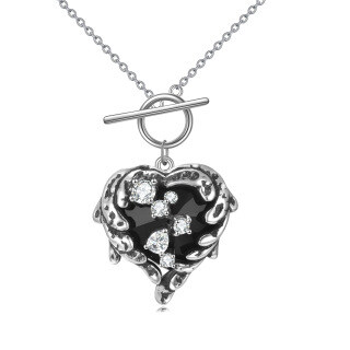 Sterling Silver Angel Wing & Heart Crystal Pendant Necklace-2