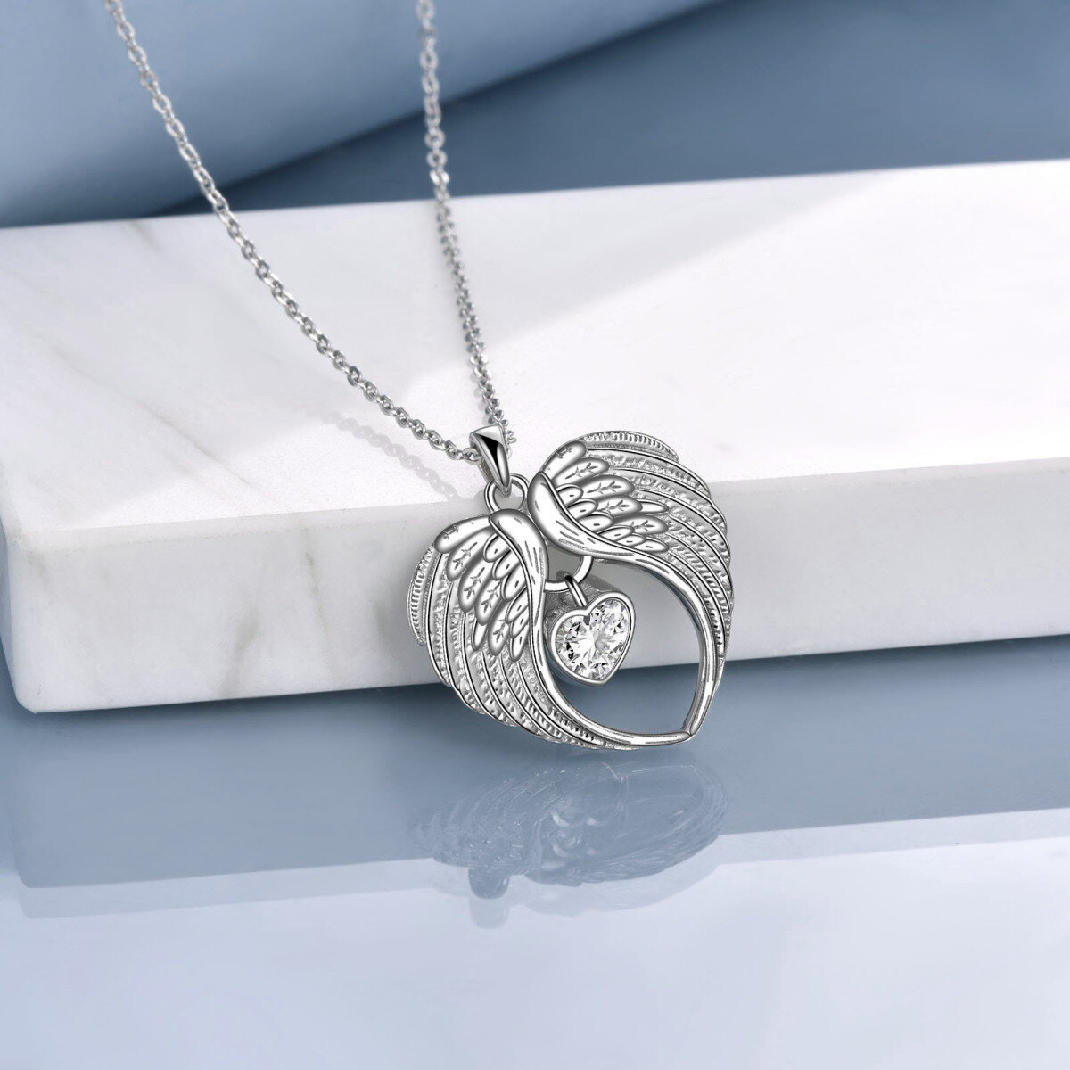 Collier avec pendentif aile d'ange en argent sterling et zircone cubique-3