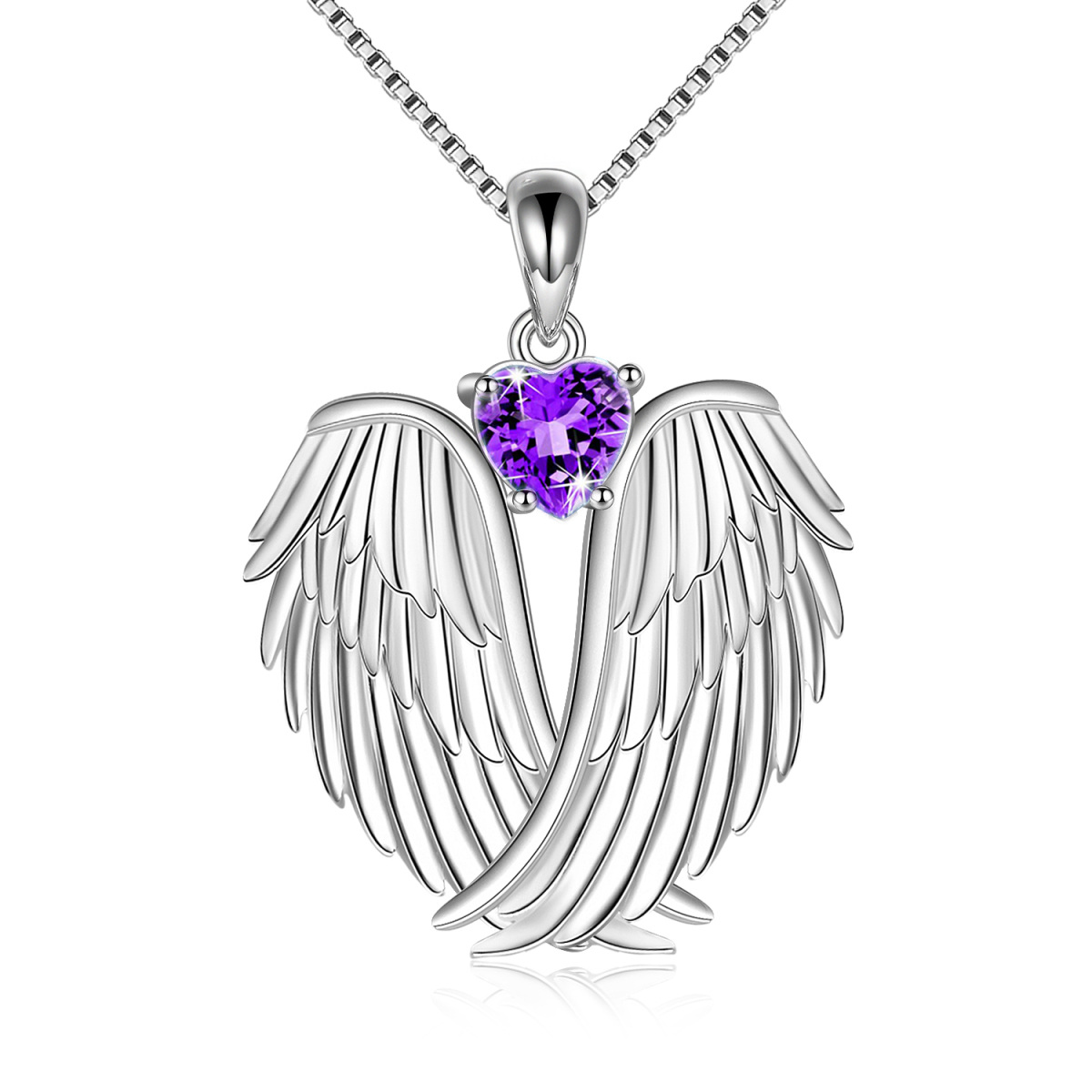 Sterling Silver Personalised Birthstone Angel Wing Heart Pendant Necklace For Women-1