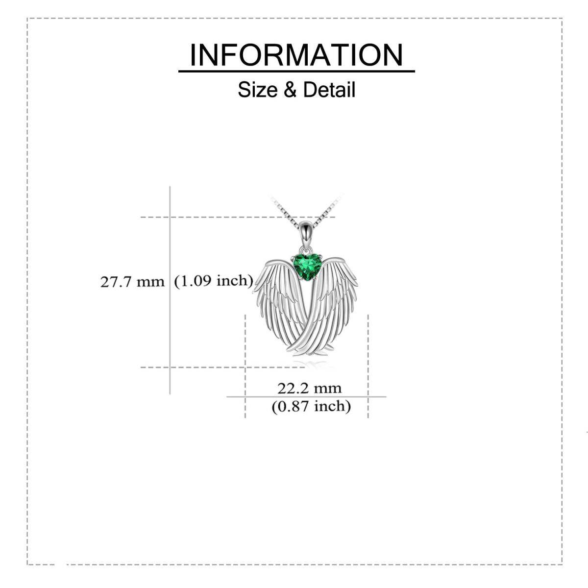 Sterling Silver Green Cubic Zirconia Angel Wing Heart Pendant Necklace for Women-5