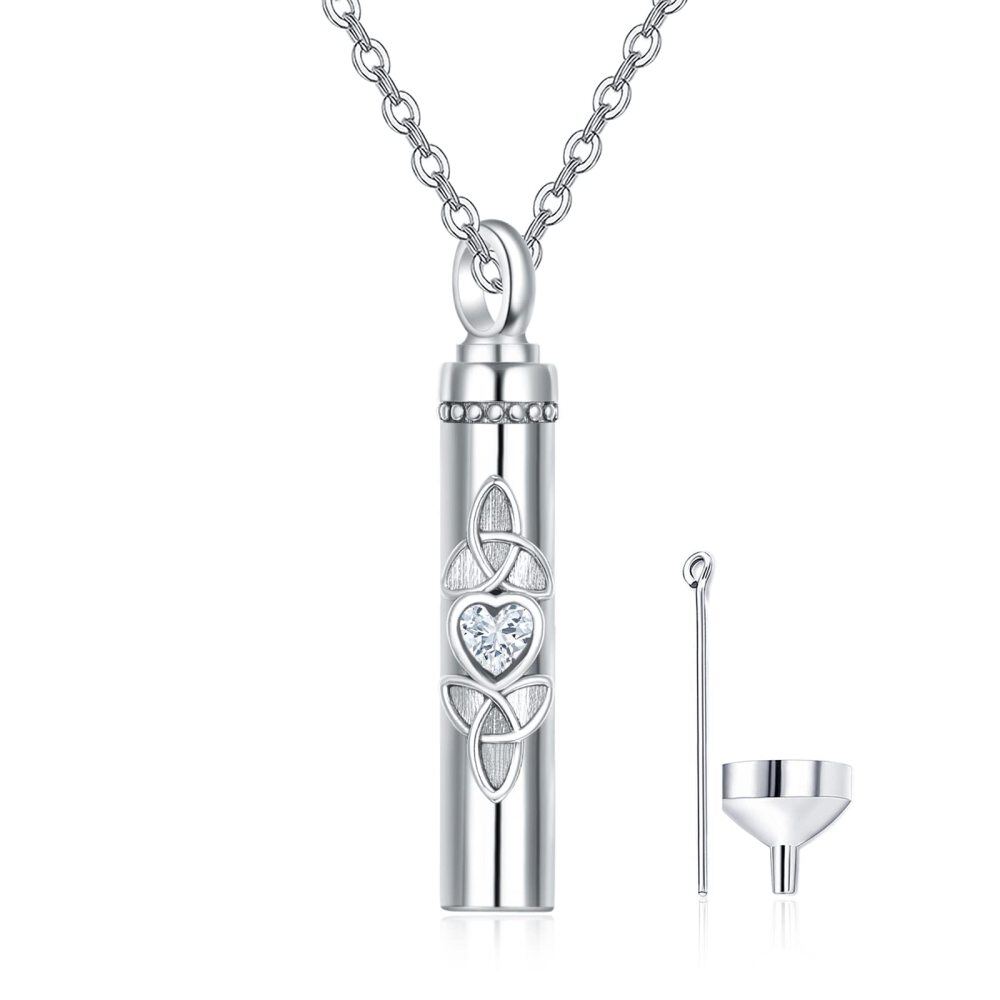Sterling Silver Heart Cubic Zirconia Bar Celtic Knot Urn Necklace For Ashes-1