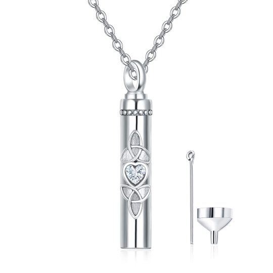 Collana con urna con nodo celtico e barra in argento sterling con zirconi cubici e cuore per ceneri