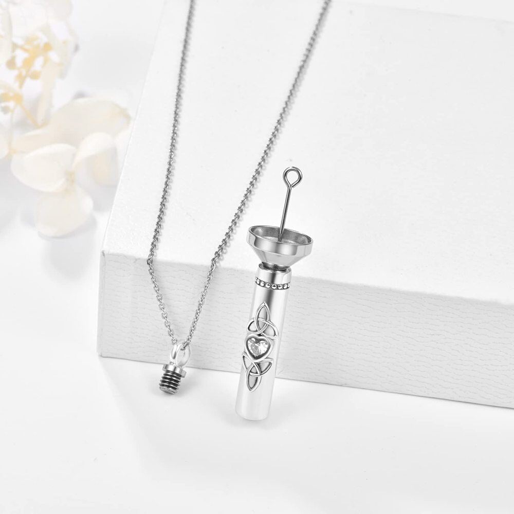 Sterling Silver Heart Cubic Zirconia Bar Celtic Knot Urn Necklace For Ashes-3