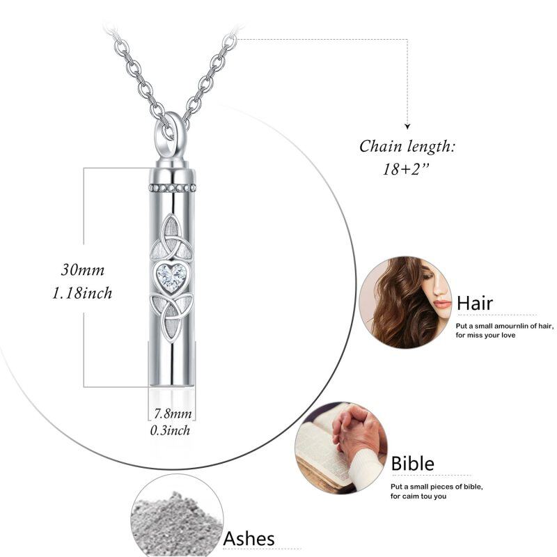 Sterling Silver Heart Cubic Zirconia Bar Celtic Knot Urn Necklace For Ashes-4