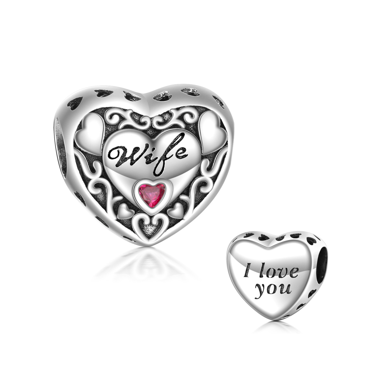 Sterling Silver Heart Cubic Zirconia Bead Charm For Women-1