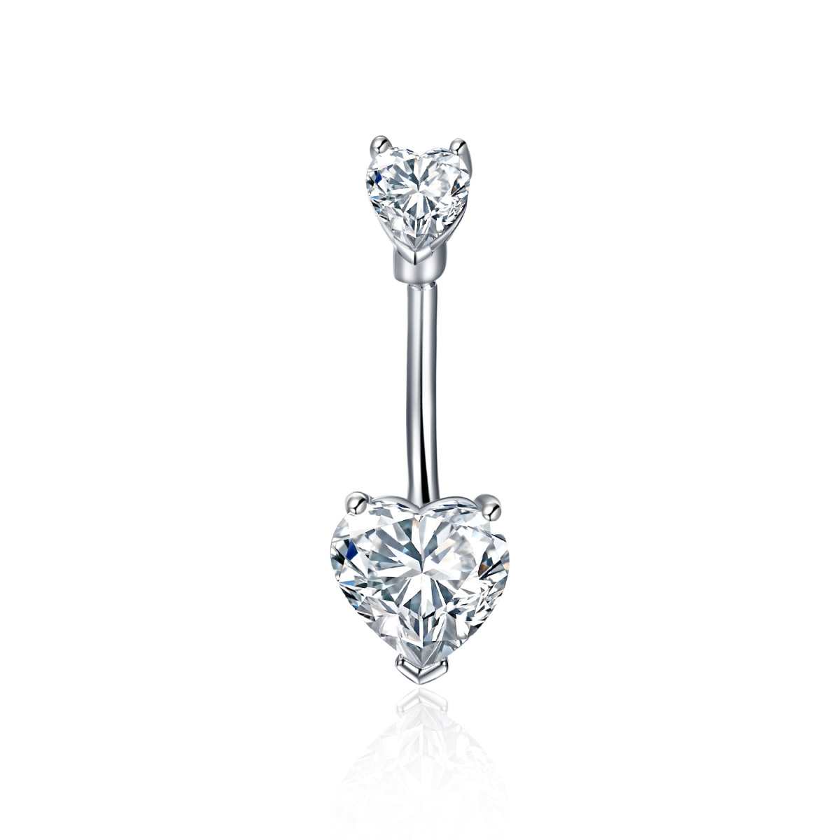 Sterling Silver Heart Cubic Zirconia Belly Button Ring For Women-1