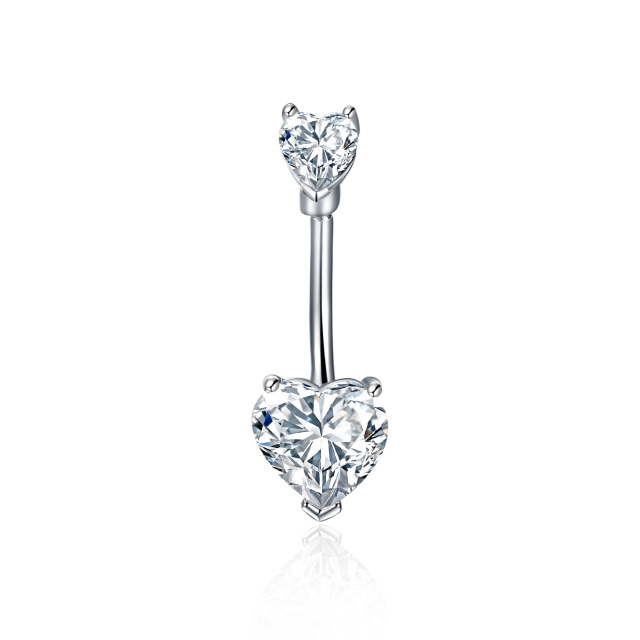 Sterling Silver Heart Shaped Cubic Zirconia Heart Belly Button Ring-5