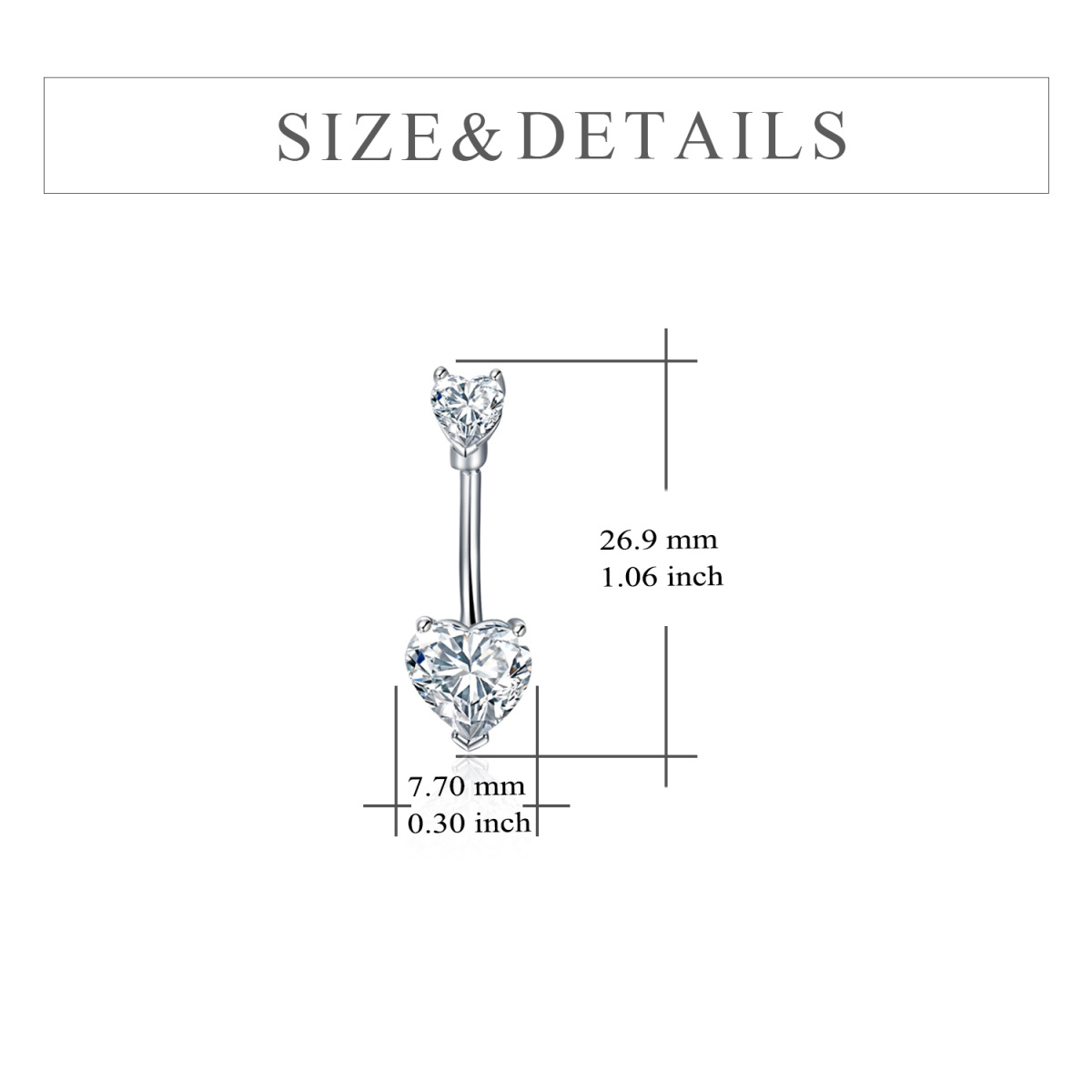 Sterling Silver Heart Cubic Zirconia Belly Button Ring For Women-5