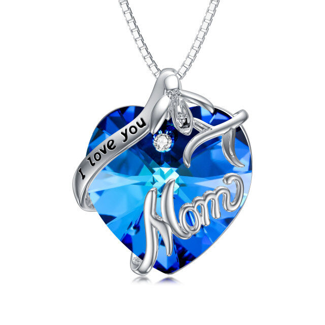 Sterling Silver Heart Shaped Birth Flower & Heart Crystal Pendant Necklace with Engraved Word-1