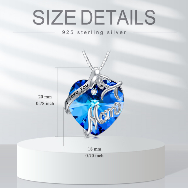 Sterling Silver Heart Shaped Birth Flower & Heart Crystal Pendant Necklace with Engraved Word-5