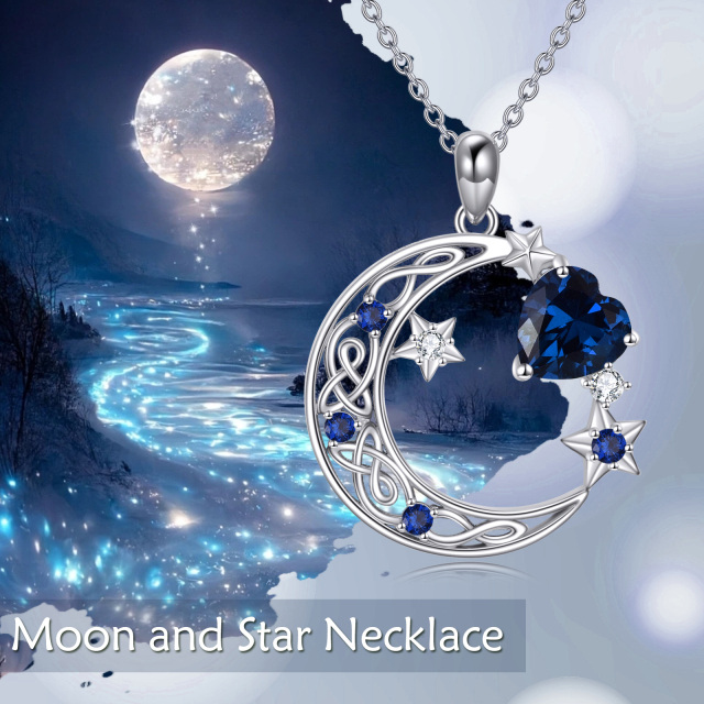 Collar con colgante de estrella de luna con nudo celta y piedra natal en forma de corazón de plata de ley-6