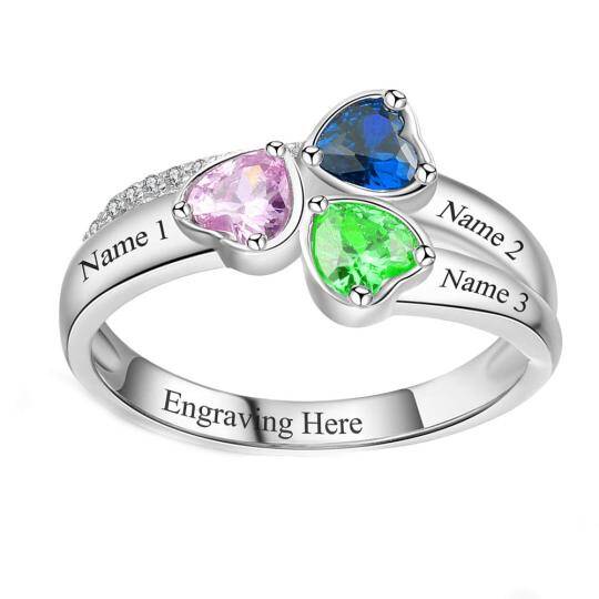 Sterling Silver Heart Shaped Cubic Zirconia Heart Birthstone Ring