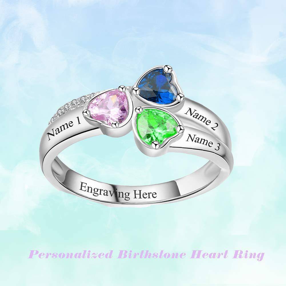 Sterling Silver Heart Cubic Zirconia Birthstone Ring For Women-4