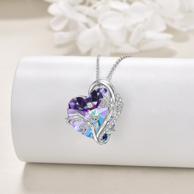 Sterling Silver Heart Shaped Butterfly Crystal Pendant Necklace-3