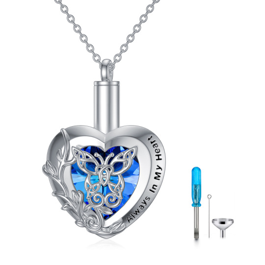 Sterling Silver Heart Shaped Butterfly Crystal Pendant Necklace