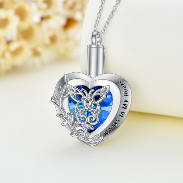 Sterling Silver Heart Shaped Butterfly Crystal Pendant Necklace-3