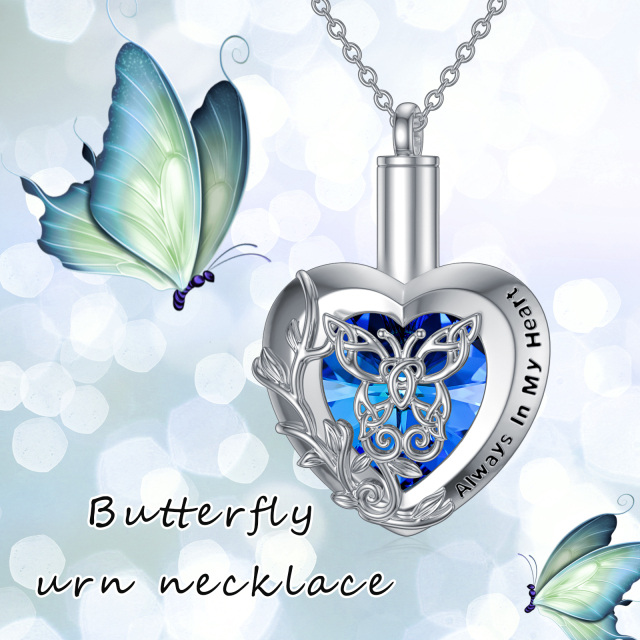 Sterling Silver Heart Shaped Butterfly Crystal Pendant Necklace-6