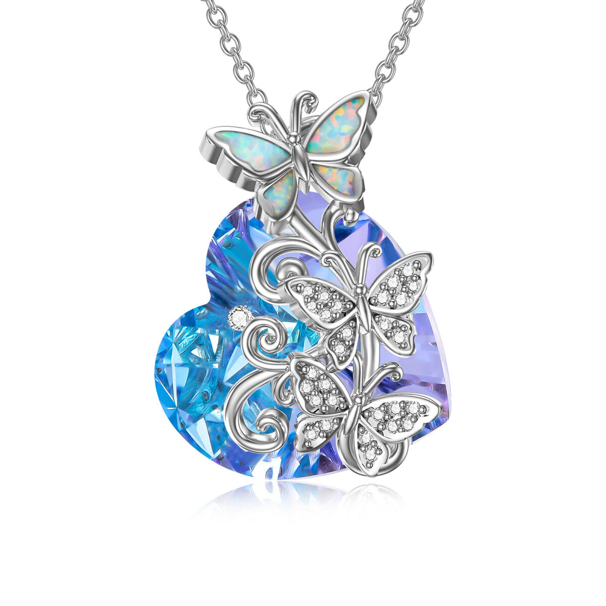 Sterling Silver Heart Butterfly Crystal Pendant Necklace For Women-1