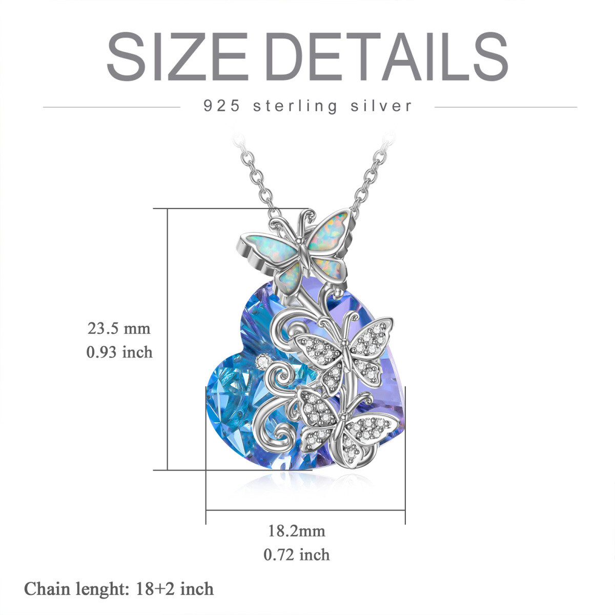 Sterling Silver Heart Butterfly Crystal Pendant Necklace For Women-6