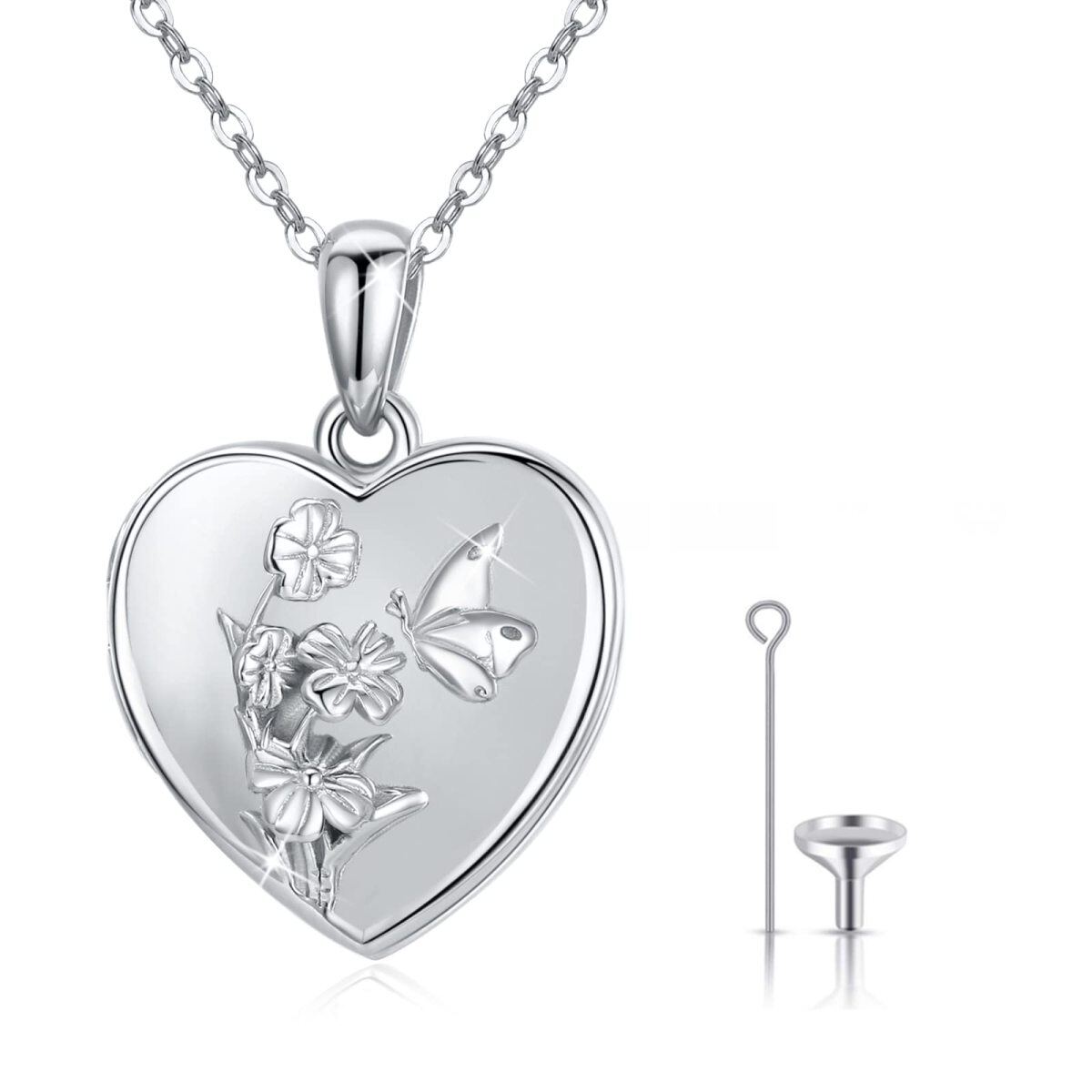 Collana d'argento con urna a forma di cuore e farfalla per le ceneri-1