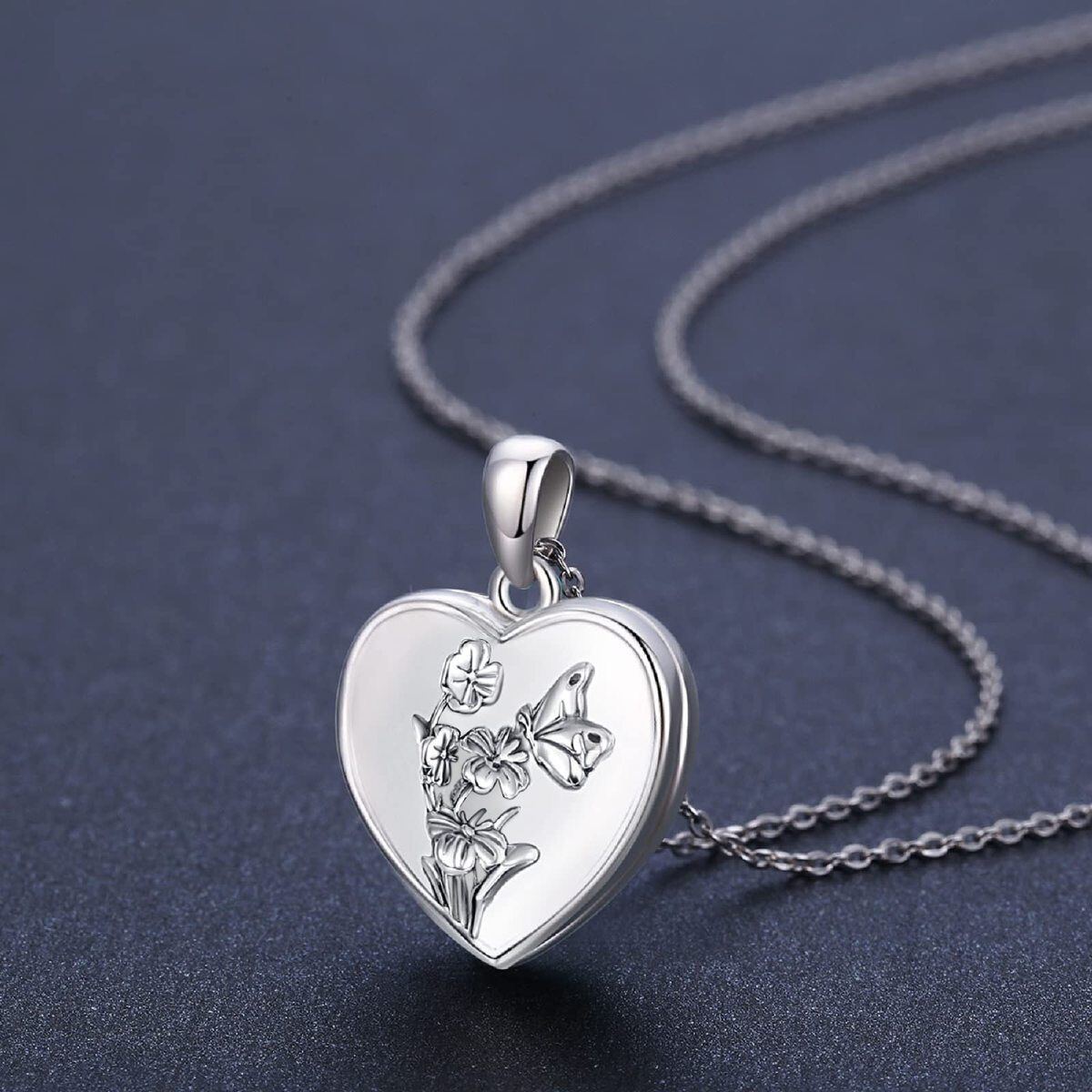 Collana d'argento con urna a forma di cuore e farfalla per le ceneri-3