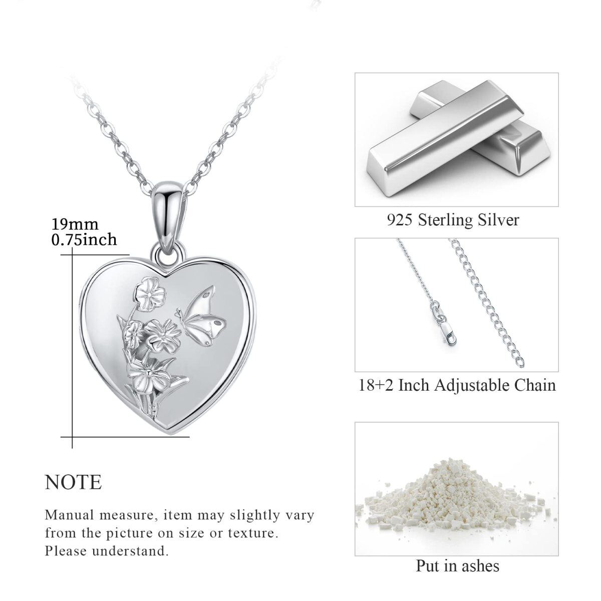 Sterling Silver Heart Shaped Butterfly Urn Necklace for Ashes-4