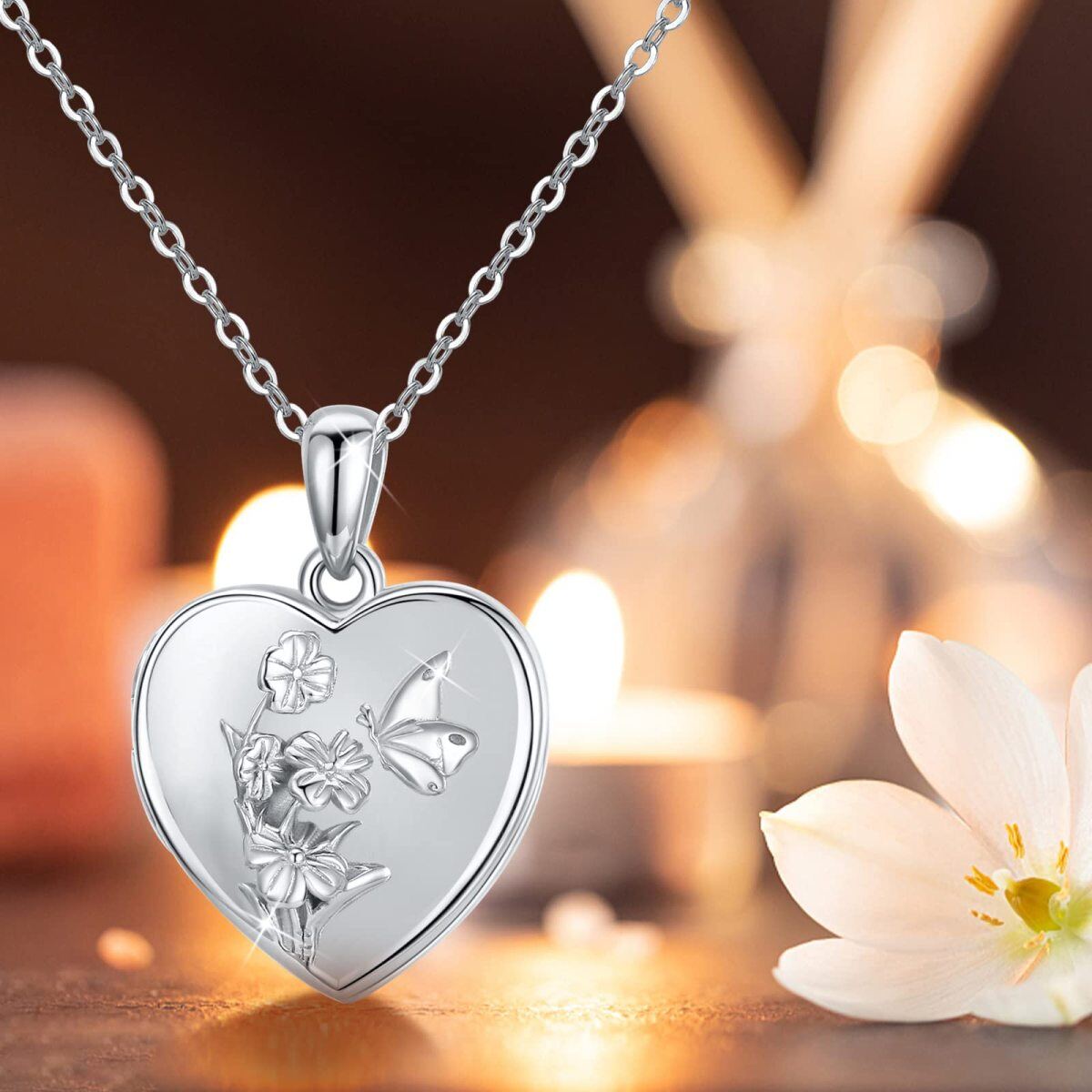 Collana d'argento con urna a forma di cuore e farfalla per le ceneri-5