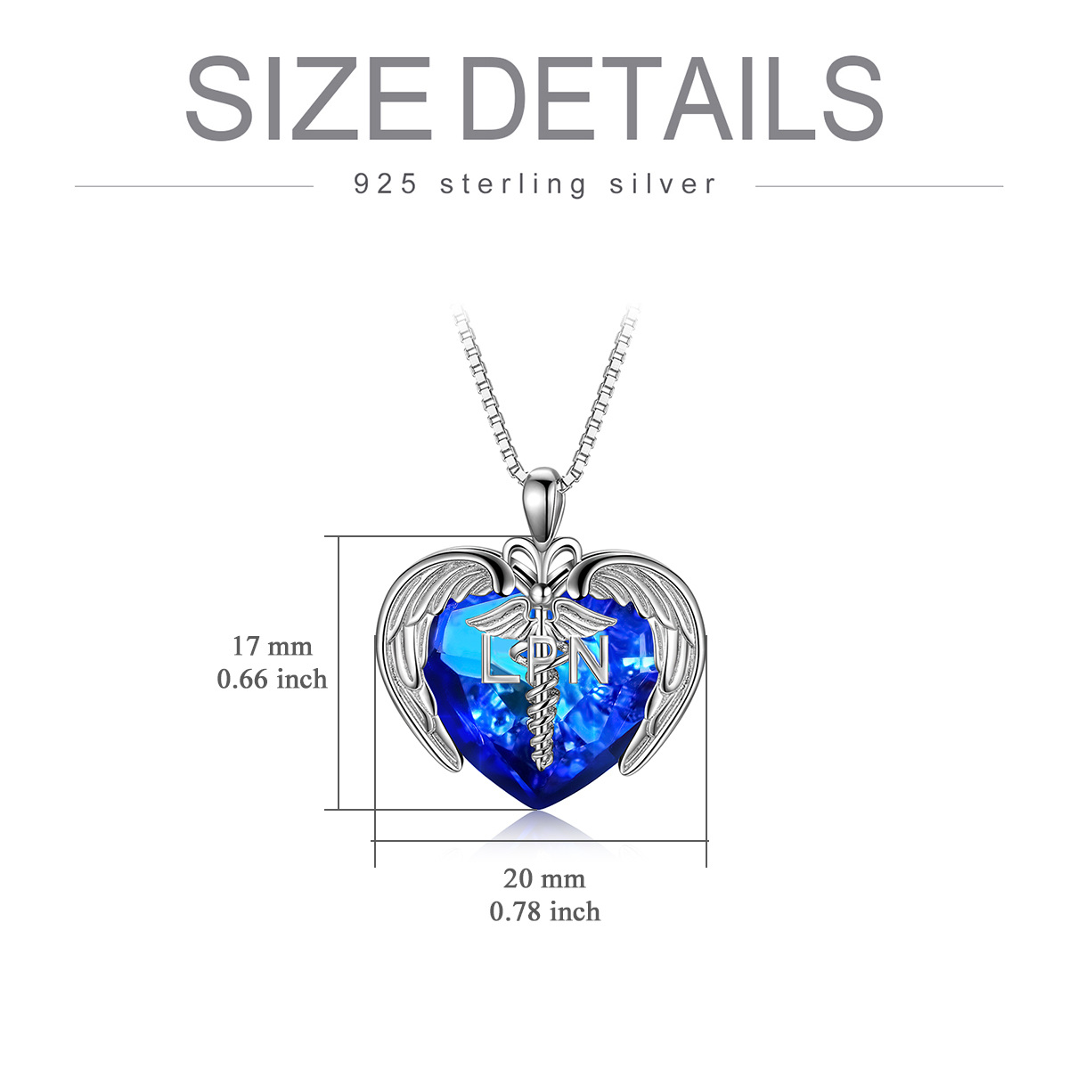 Sterling Silver Heart Caduceus Heart Crystal Pendant Necklace With Engraved Word For Women-6