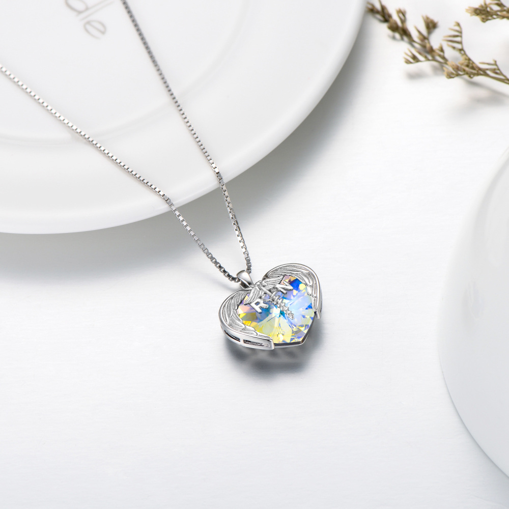 Collana con pendente in cristallo a cuore caduceo a cuore in argento sterling con parola incisa per donna-4