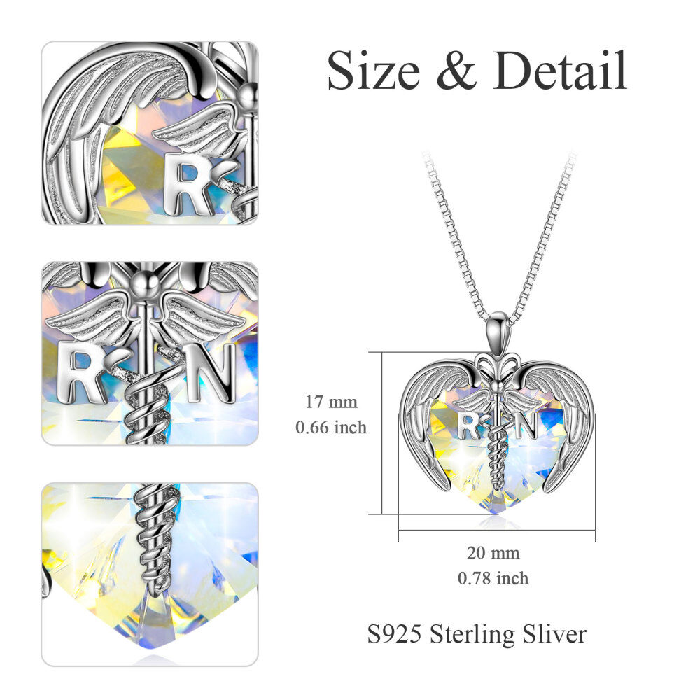 Collana con pendente in cristallo a cuore caduceo a cuore in argento sterling con parola incisa per donna-6