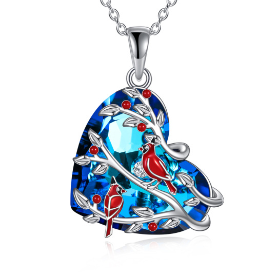 Collana con ciondolo di cristallo a forma di cuore di cardinale in argento sterling