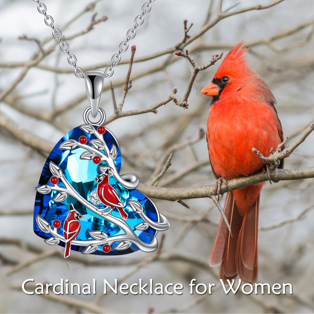 Sterling Silver Heart Shaped Cardinal Crystal Pendant Necklace-5