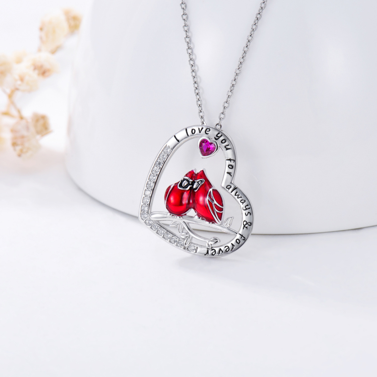 Collar colgante de plata de ley en forma de corazón de circonita cúbica cardenal con palab-4