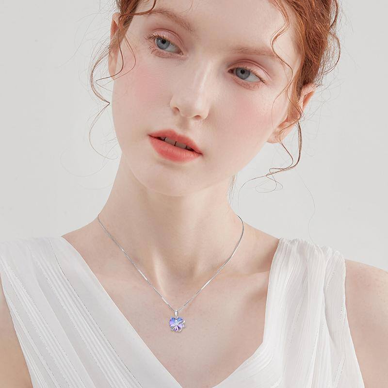 Collana con ciondolo in cristallo a forma di cuore di gatto in argento sterling con parola incisa per donna-2
