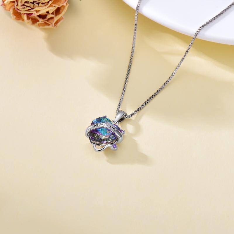 Collana con ciondolo in cristallo a forma di cuore di gatto in argento sterling con parola incisa per donna-4