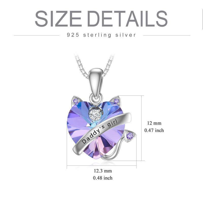 Collana con ciondolo in cristallo a forma di cuore di gatto in argento sterling con parola incisa per donna-5