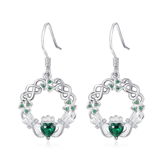 Sterling Silver Heart Shaped Cubic Zirconia Celtic Knot & Claddagh Drop Earrings