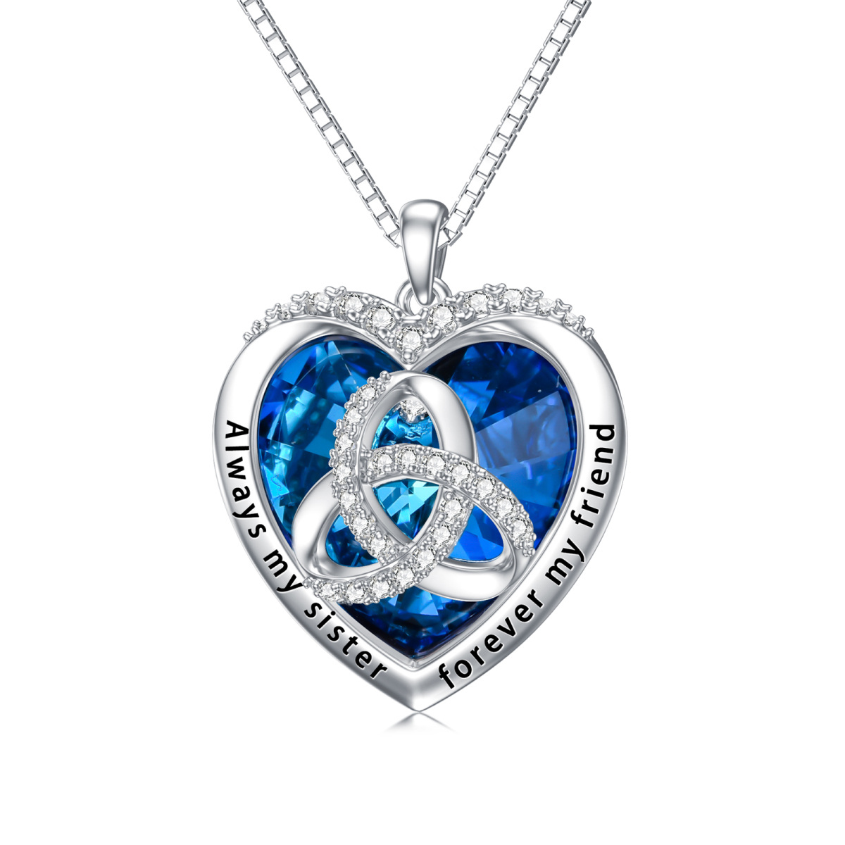 Collar con colgante de nudo celta de plata de ley con cristal de corazón y circonita para mujeres hermanas-1