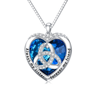 Sterling Silver Heart Crystal With Zircon Celtic Knot Pendant Necklace For Sister Women-1