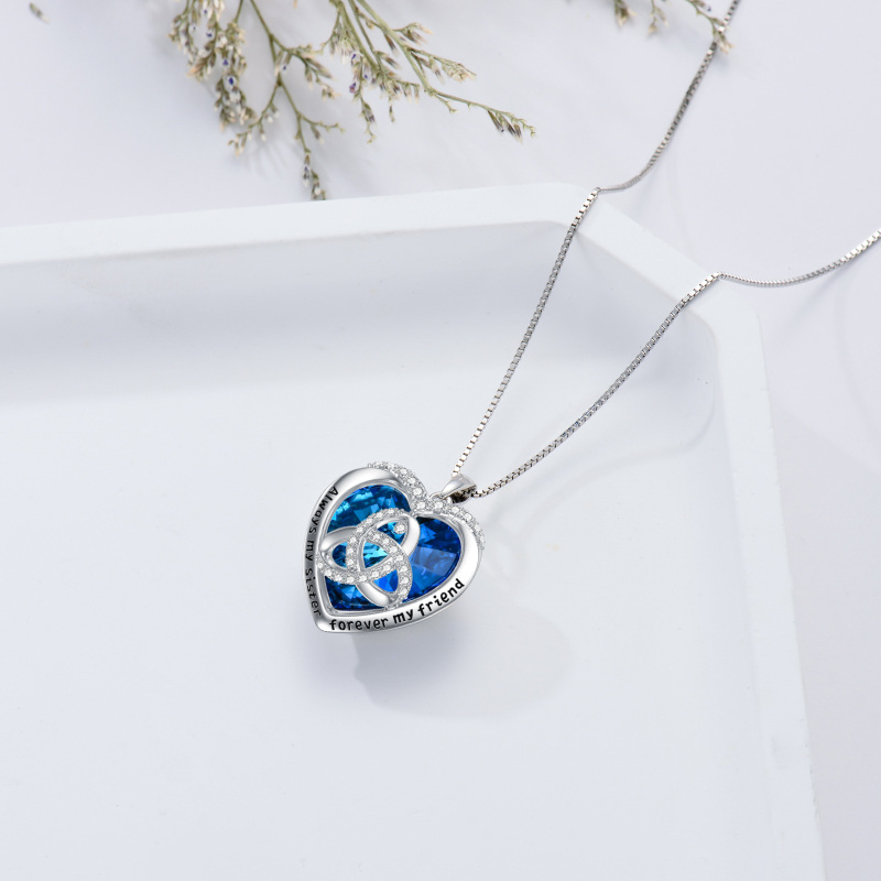 Sterling Silver Heart Crystal With Zircon Celtic Knot Pendant Necklace For Sister Women-4