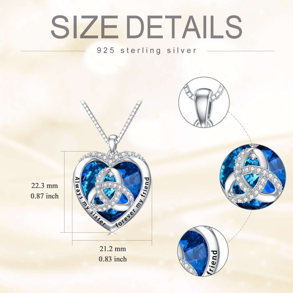 Sterling Silver Heart Crystal With Zircon Celtic Knot Pendant Necklace For Sister Women-5