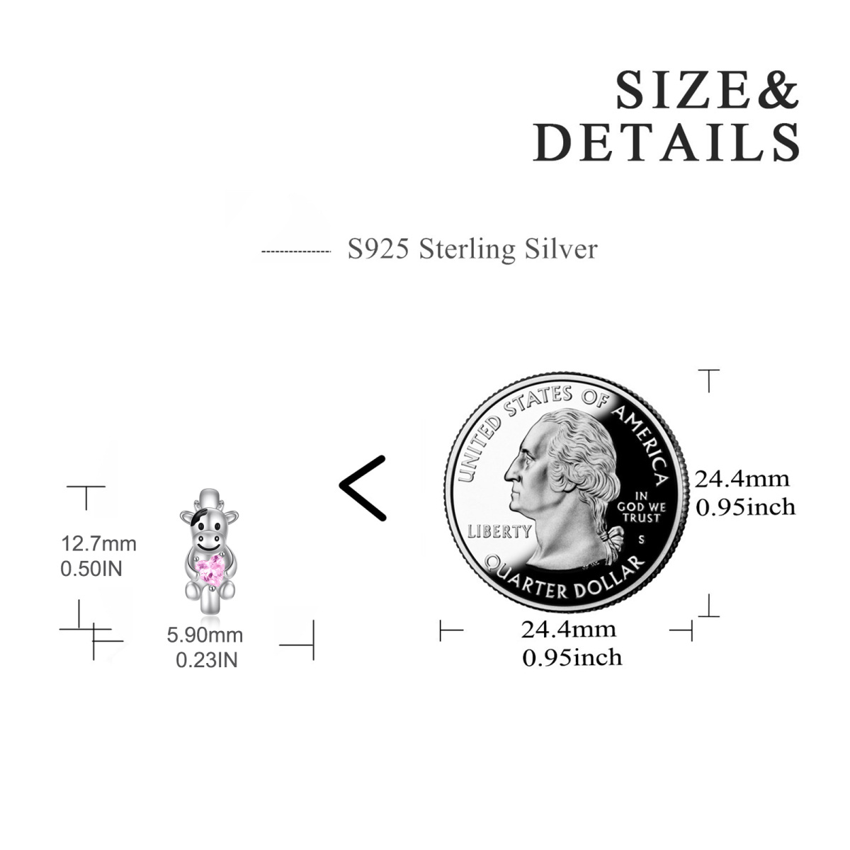 Sterling zilveren hartvormige cubic zirkonia koe hoepel oorbellen-5