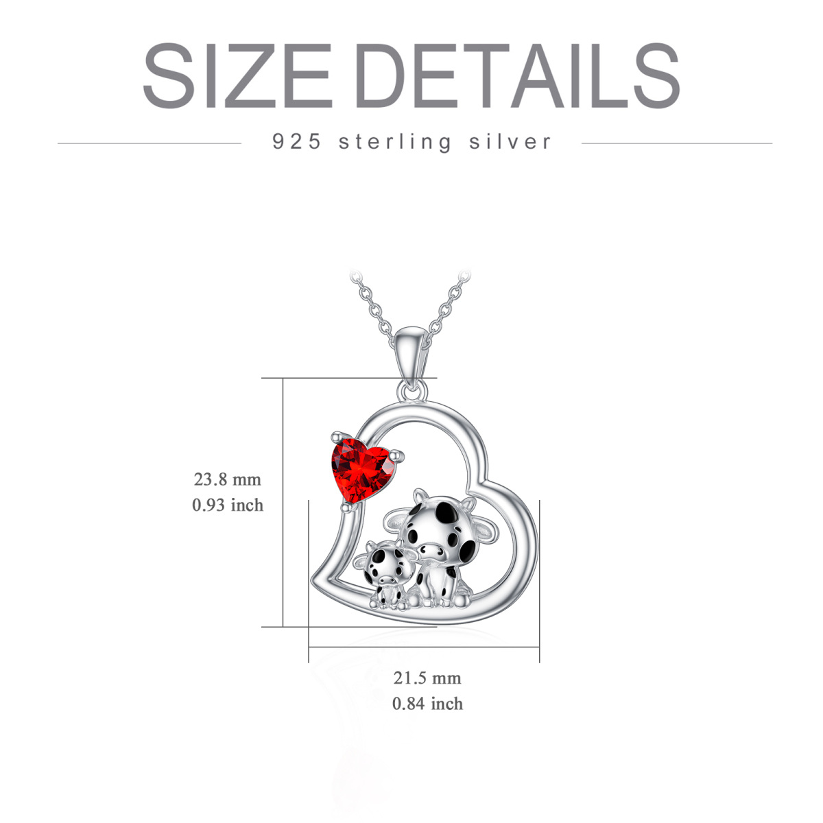 Collier mère et fille en forme de cœur de vache en argent sterling pour elle avec pierre de naissance-5