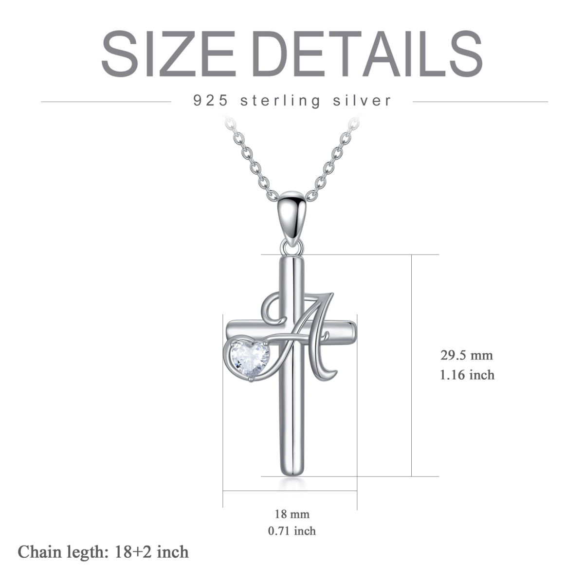 Sterling Silber Herz geformt Cubic Zirkonia Kreuz Anhänger Halskette mit Initial Buchstabe-5